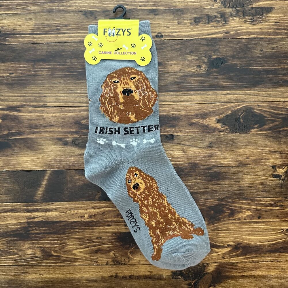 NWT Foozys Gray Irish Setter Dog Design Crew Socks Women One Size